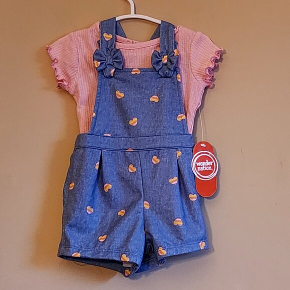 Wonder Nation Baby Girls Short Overall And Top Size 6-9 Months NWT - Picture 4 of 7